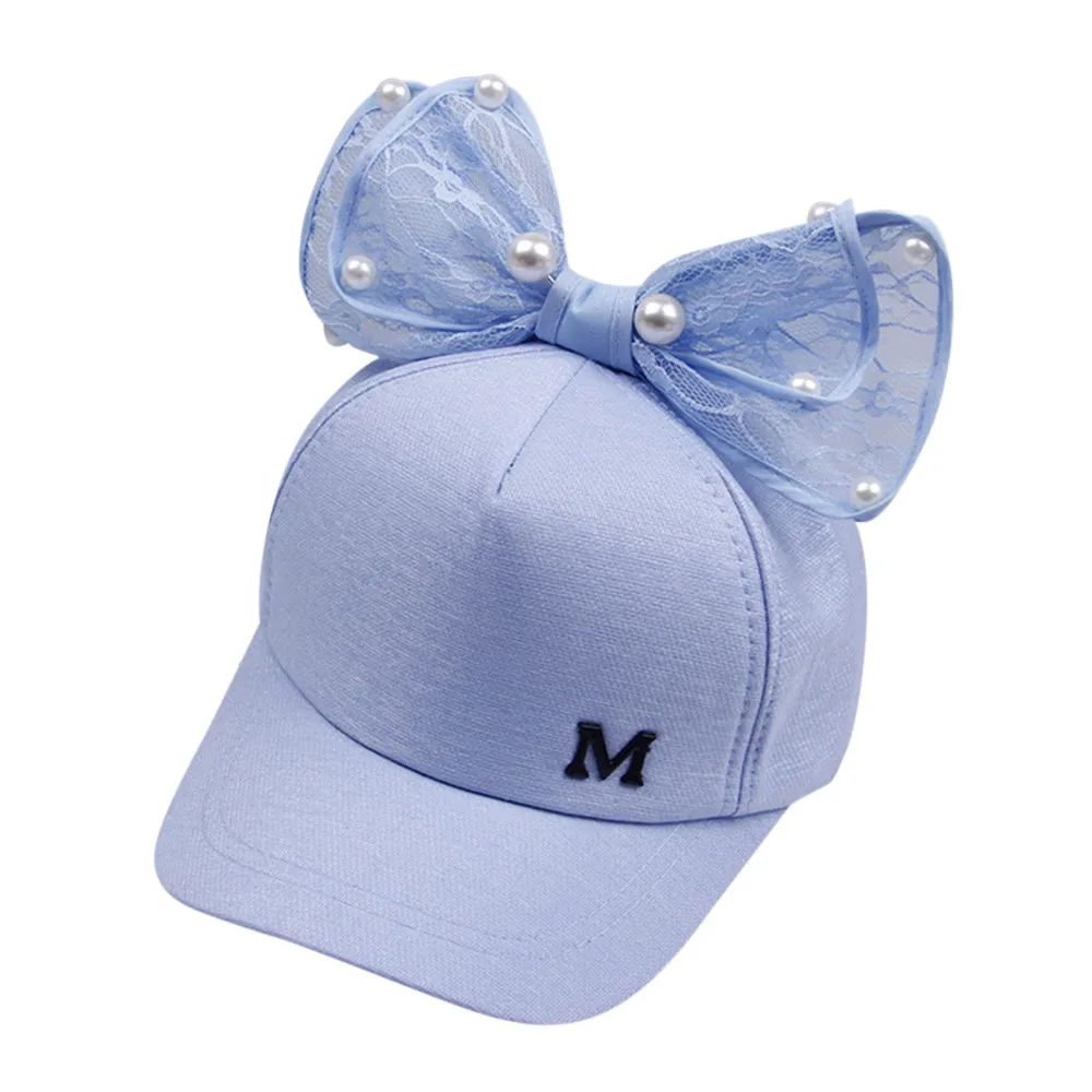 Girls baseball cap sun hat M letter Pearl pearl big bow Cute children cap Spring Summer Girls Hip Hop Caps Kids Sun Hat