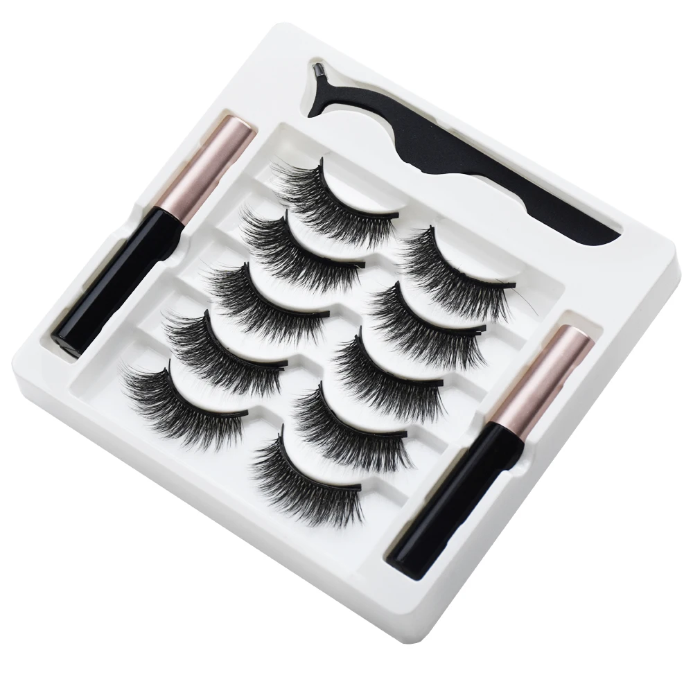 

Makeup Tool Magnetic Eyelashes with eyeliner natural 3D Mink False Eyelashes Liquid Eyeliner & Tweezer Set & Waterproof Eyeliner