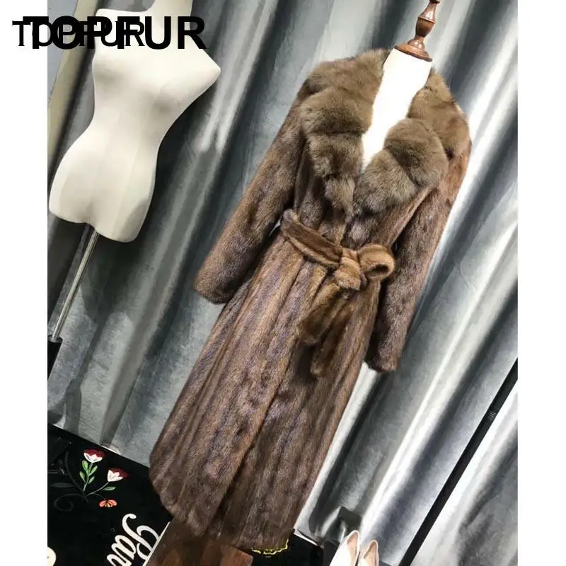 TOPFUR, Новое поступление, шуба из натурального меха норки для женщин, X-Long, гладкий тип, шуба из норки, зимняя теплая удобная меховая верхняя одежда с мехом