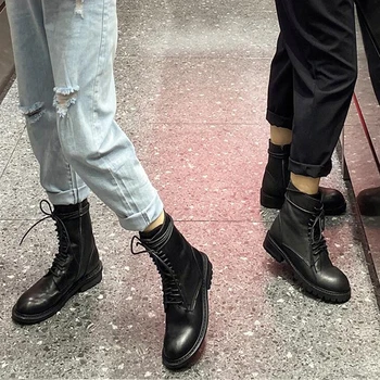 

Women Ankle Boots Lace UP Martin Boots 2020 Round Toe Genuine Leather Ankle Boots for Women Casual Lace-up Shoes Woman Boots NEW