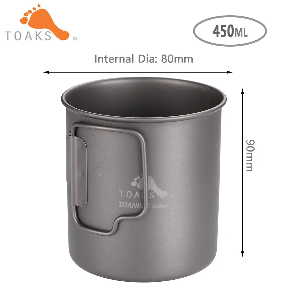TOAKS Titanium Cup Coffee Tea Mug Ultralight For Outdoor Camping Tableware Without Lid Foldable Handle 450ml 60g CUP-450 2