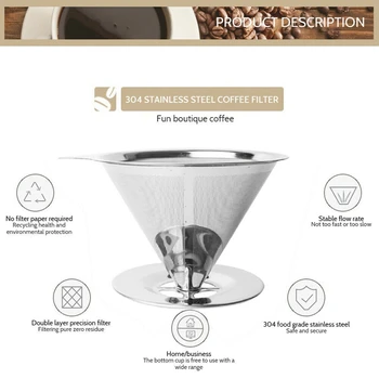 

Reusable Coffee Filter Stainless Steel Holder Metal Mesh Funnel Baskets Drif Coffee Filters Dripper V60 Drip Coffee Filter Cup