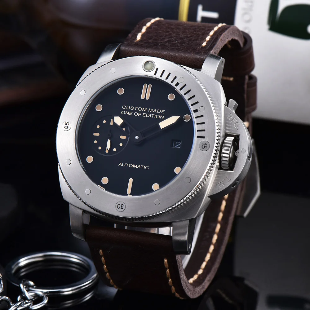 Parnis 47 мм автоматические механические мужские часы кожаный ремешок роскошный PVD чехол водонепроницаемый досуг мода светящиеся часы для мужчин CM113