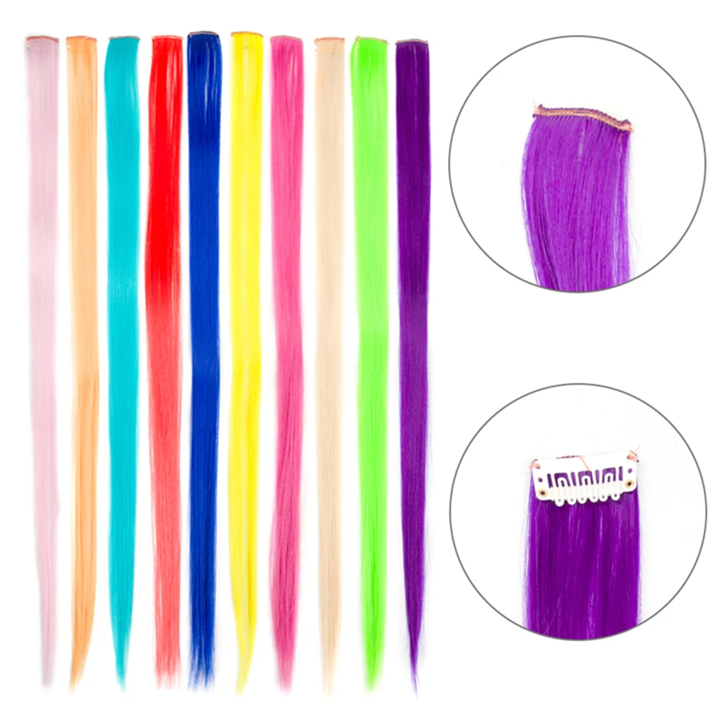 

Women Girl Clip In Synthetic Hair Extension Long Straight Colorful Heat Resistant Hairpiece