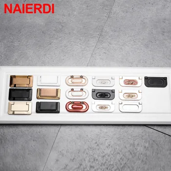 NAIERDI 64mm Zinc Alloy Modern Embed Knobs Kitchen Cabinet Pulls Cupboard Door Drawer Handles Wardrobe Hidden Pulls Furniture