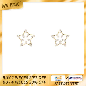 

2020 Stud Earrings Temperament Simple Women Hollow Five Pointed Star Design Advanced Sense Jewelry Inlaid Zircon Dainty Hot Sale