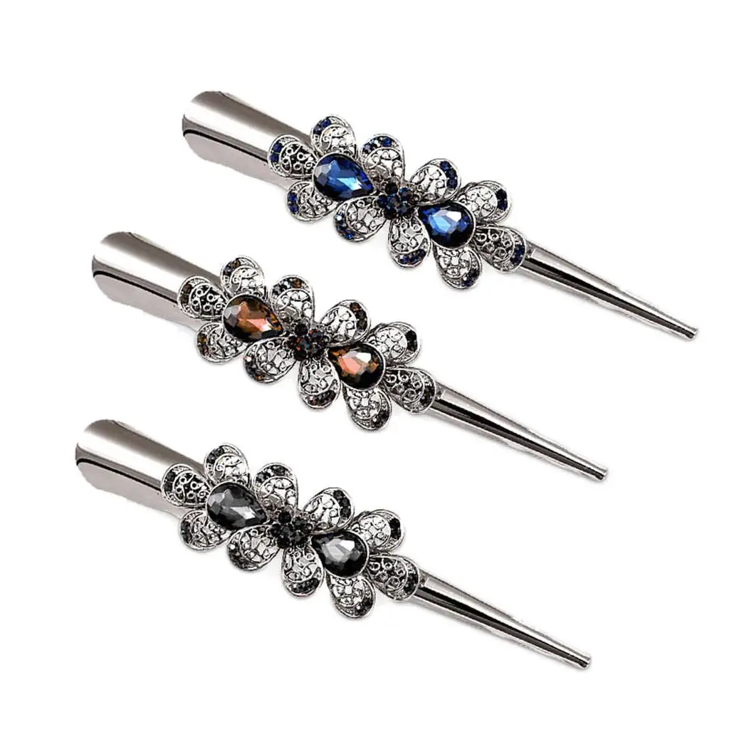 Exquisite Retro Rhinestone Alligator Hair Clips Crystal Flowers Duckbill Hair Pins Hair Jewelry Accessories