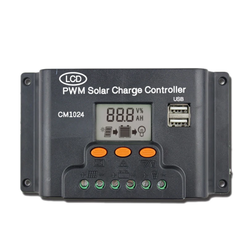 

LCD Dual USB Solar Charger Controller 10A 12V/24V Solar Panel Regulator Charge Battery PWM
