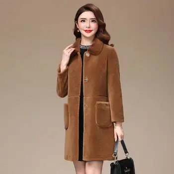 

2019 Winter Women Real Mink Fur Collar Coat Female Natural Sheep Shearing Fur Coats Female Wool Blends Jackets Overcoat K335