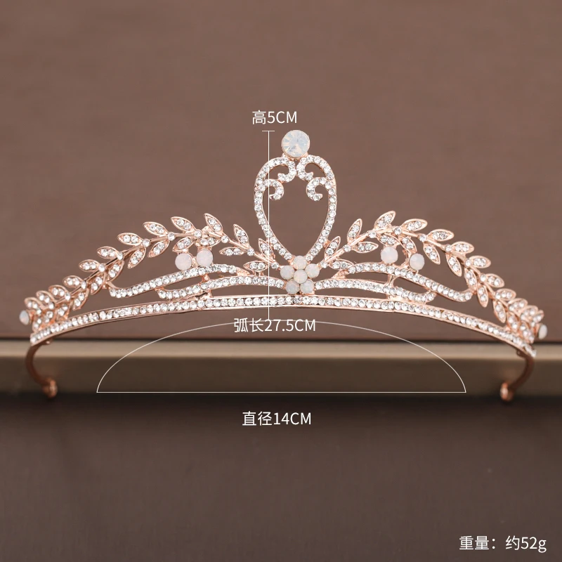 Trendy Rose Gold Silver color Crystal Princess Crown Wedding Tiara Bridal Diadem Party Jewelry Wedding Hair Accessories Handmade 