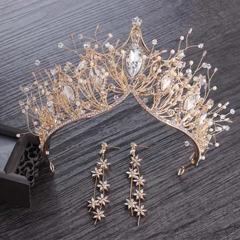 

Baroque Crystal Gold Crown Girl Wedding Hair Accessories Gem Bridal Headdress Bridal Hair Accessories