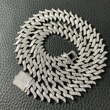 

Latest hip hop ice spiked jewelry Cuban Bracelet 15mm Necklace platinum