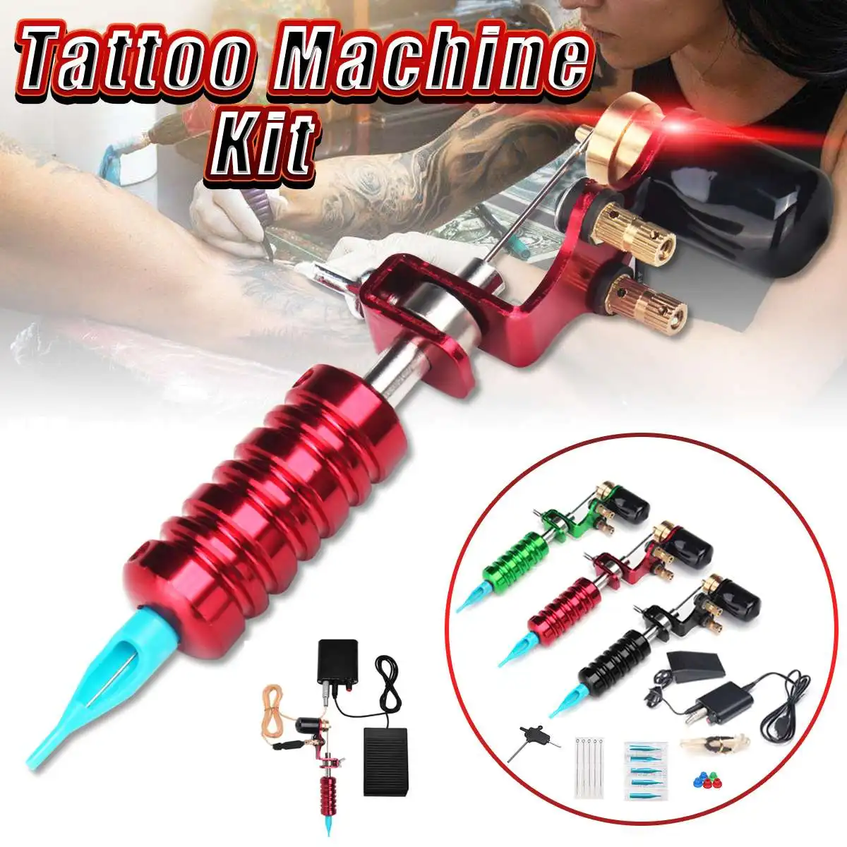 

Professional Rotary Tattoo Machine Guns Kit Rotary Tattoo Needles Machine Guns Beginner Complete Motor Kit Power Supply 110V