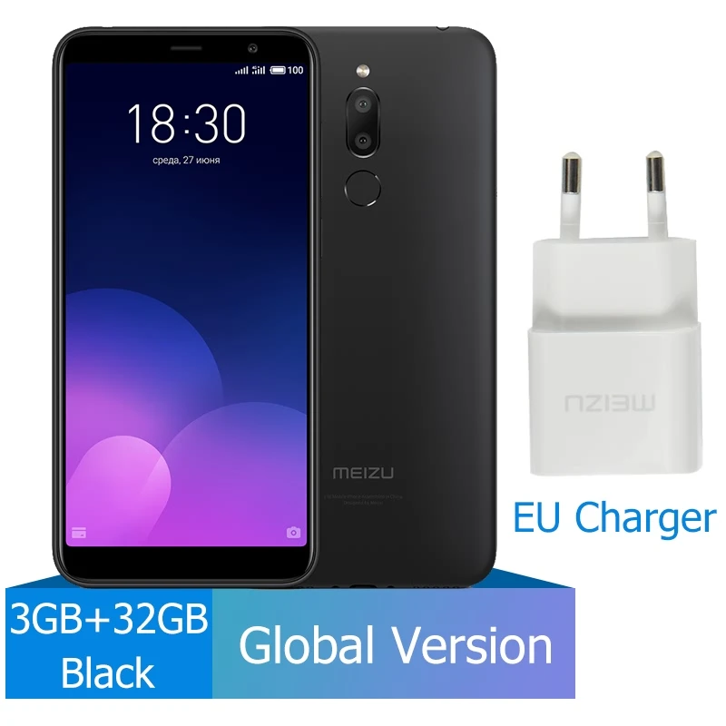 3GB 32GB Black Global Version Meizu M6T 2GB 16GB 3GB 32GB Mobile Phone MTK6750 Octa Core 5.7" 18:9 Full Display 3300mAh Battery Fingerprint ID - Цвет: 3GB 32GB Black