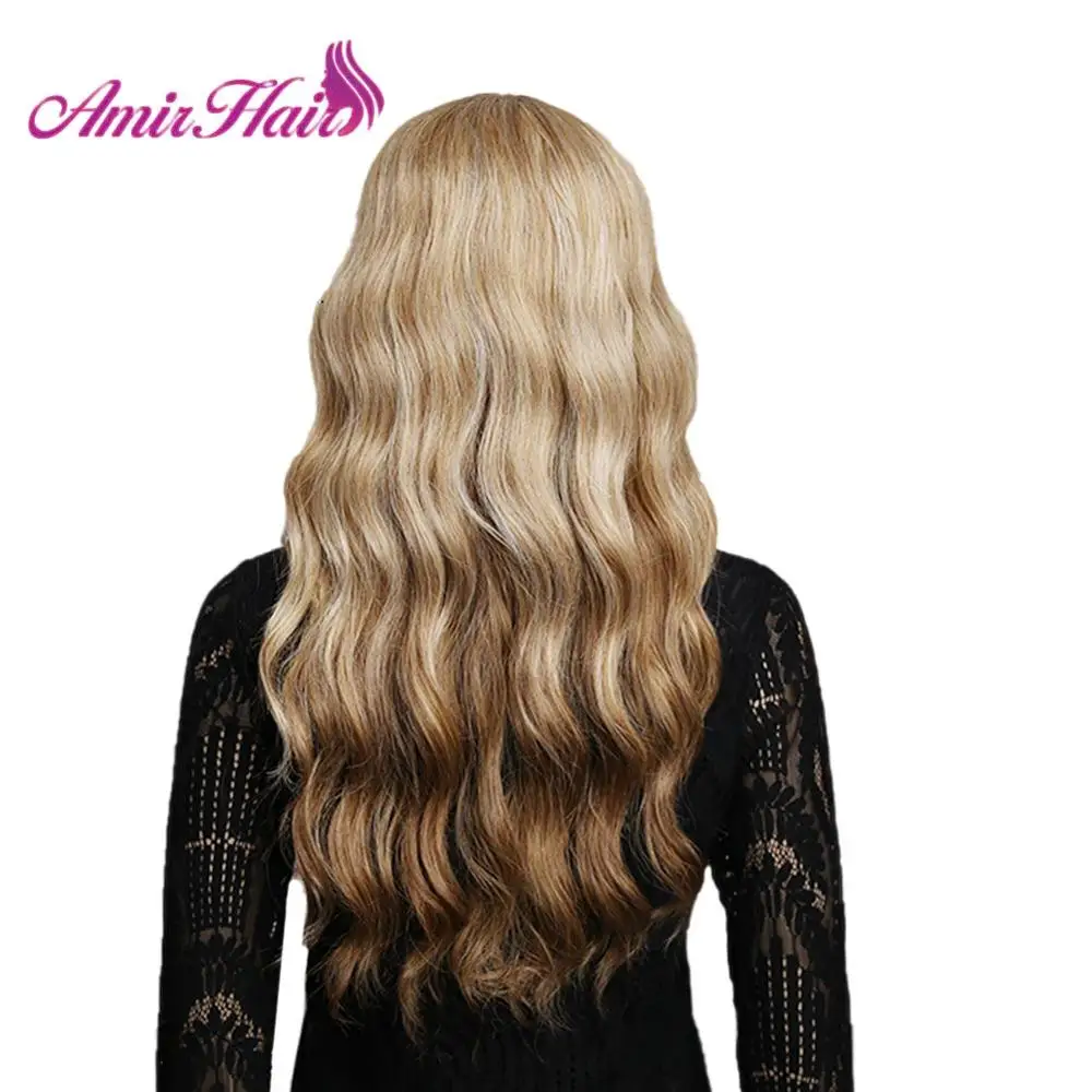 Amir длинные волнистые синтетические парики с челки термостойкие волокна полный парик для афроамериканских женщин черный коричневый блонд cosplayhair - Цвет: blonde