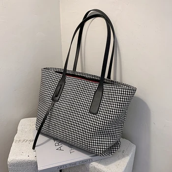 

Autumn New Large-Capacity Houndstooth Bag Female 2020 Net Red New Fashion Korean-Style All-match One-Shoulder Fashion Tote Bag