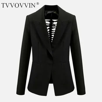 

TVVOVVIN Autumn Spring 2020 New Fashion Casual Black Long Sleeve Hollow-out Slim High Waist Blazer Coat For Women SZ3I