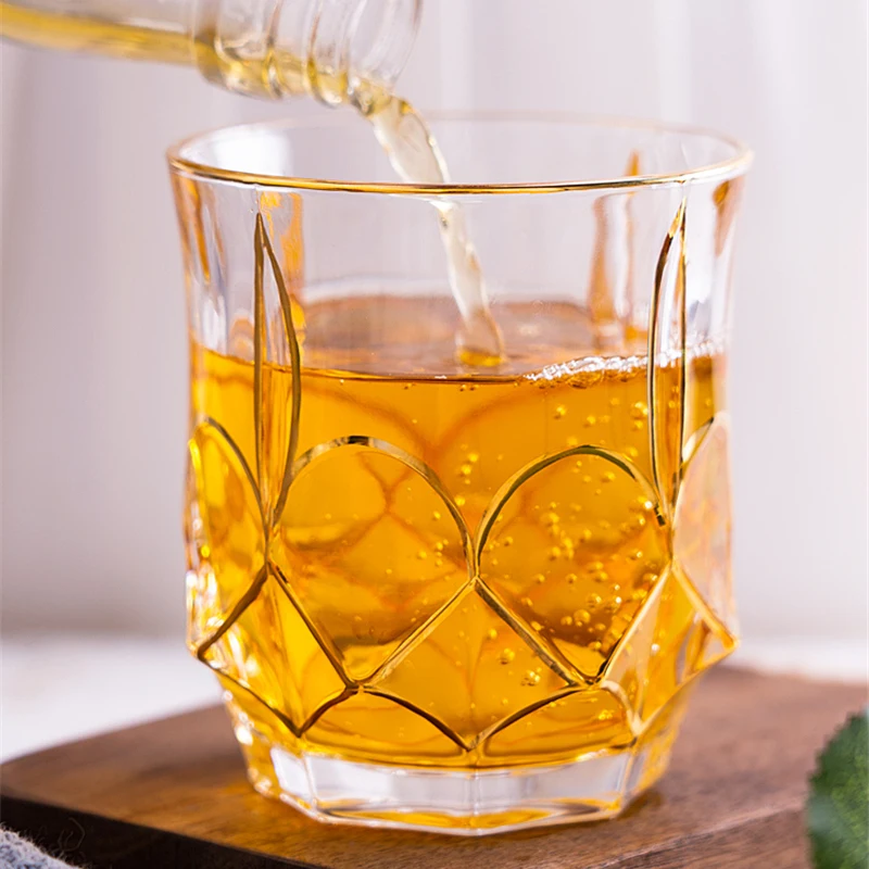 Whiskey Glass European Vintage Gold-Edged Crystal Glass Vodka Cup Short Leg Home Bar Beer Flute Champagne Classical