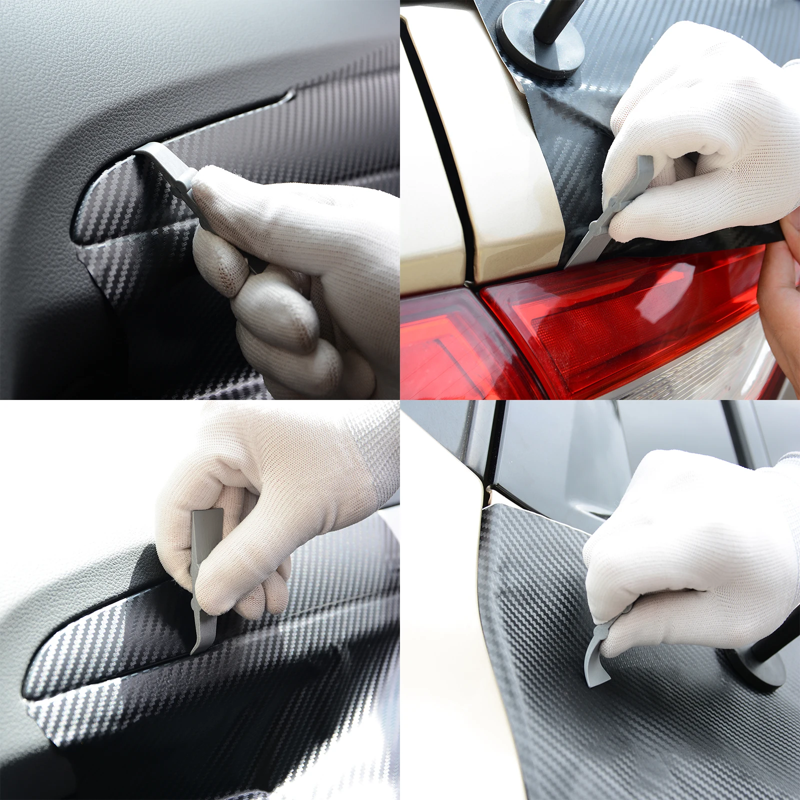 FOSHIO 3Pcs Carbon Fiber Vinyl Film Car Wrap Squeegee Scraper Sticker Glue Remover Cleaner Window Tint Tool Auto Car Accessories