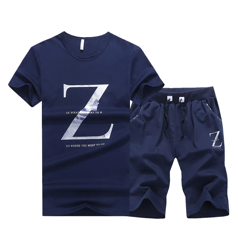 

2018 MEN'S Short-sleeved T-shirt Summer Teenager Sports Set Two Piece Set Crew Neck 099
