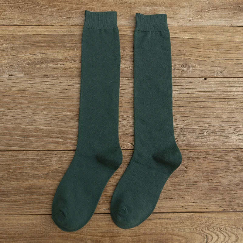Dark Green Высокие эластичные женские носки в стиле Харадзюку; уличные носки в консервативном стиле; однотонные дышащие носки из смешанного хлопка с сутуляцией для кроссовок; европейские размеры 33-44 - Цвет: Dark Green