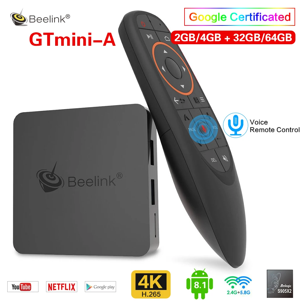 Beelink GTmini-смарт-ТВ-приставка Android 8 1 Amlogic S905X2 телеприставка 4G 64 Гб двухдиапазонный