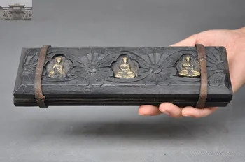 

christmas Old Tibet fane Wood inlay Bronze Buddha Buddhist scriptures Heart Sutra Book Set New Year
