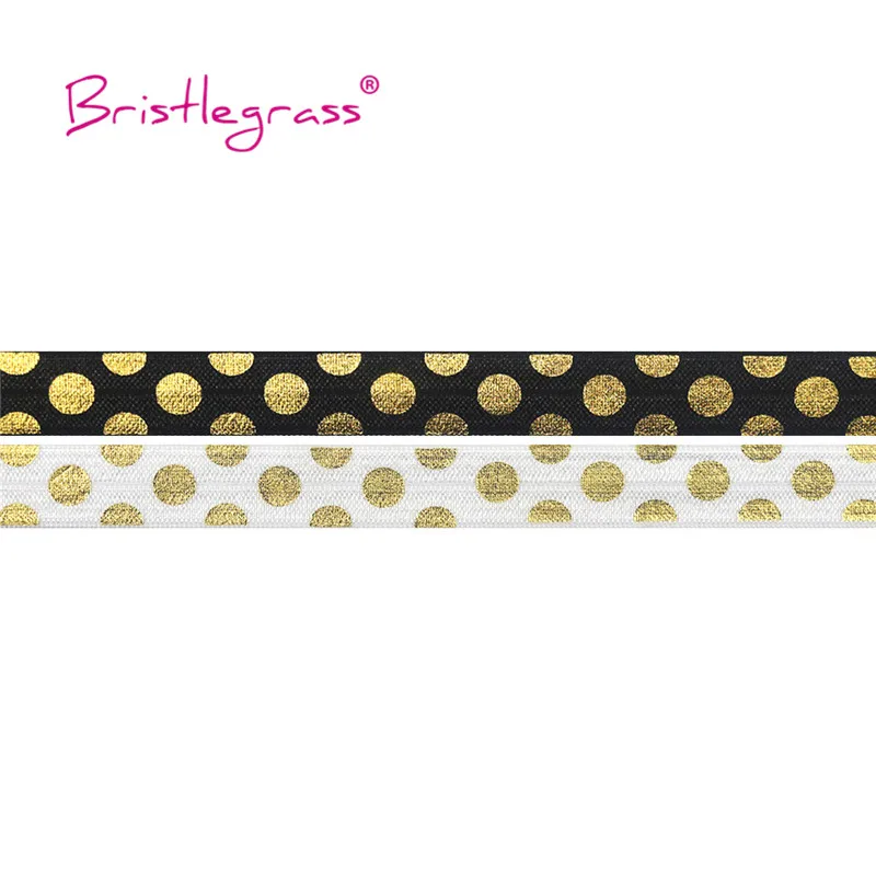 BRISTLEGRASS 5 Yard 5/8" 15mm Gold Polka Dot Foil Print Fold Over Elastic FOE Spandex Satin Band Headband Tutu Dress Sewing Trim | Дом и