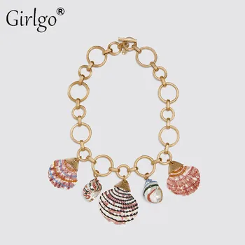 

Girlgo Boho Acrylic Za Pendant Necklaces For Women Multicolored Fruit Cute Shell Nature Stone Collier Summer Shiny Party Gifts