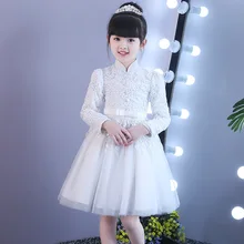 Элегантный Модный китайский Стиль красное кружевное платье с длинным рукавом и принтом маленькая Платье для девочек с цветочным узором Ципао детское платье принцессы ежедневные вечерние бальные платья