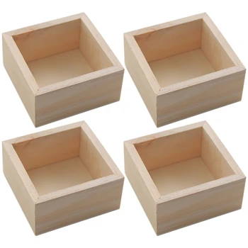 

4 Pcs Rustic Wooden Box Storage Organizer Craft Boxs Wooden Succulent Planter Plant Container Box Rectangular Flower Pot