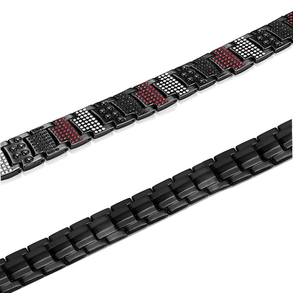 FINE4U B390 Double Row Strength 4 Element Titanium Magnetic Therapy Bracelet For Arthritis Pain Relief