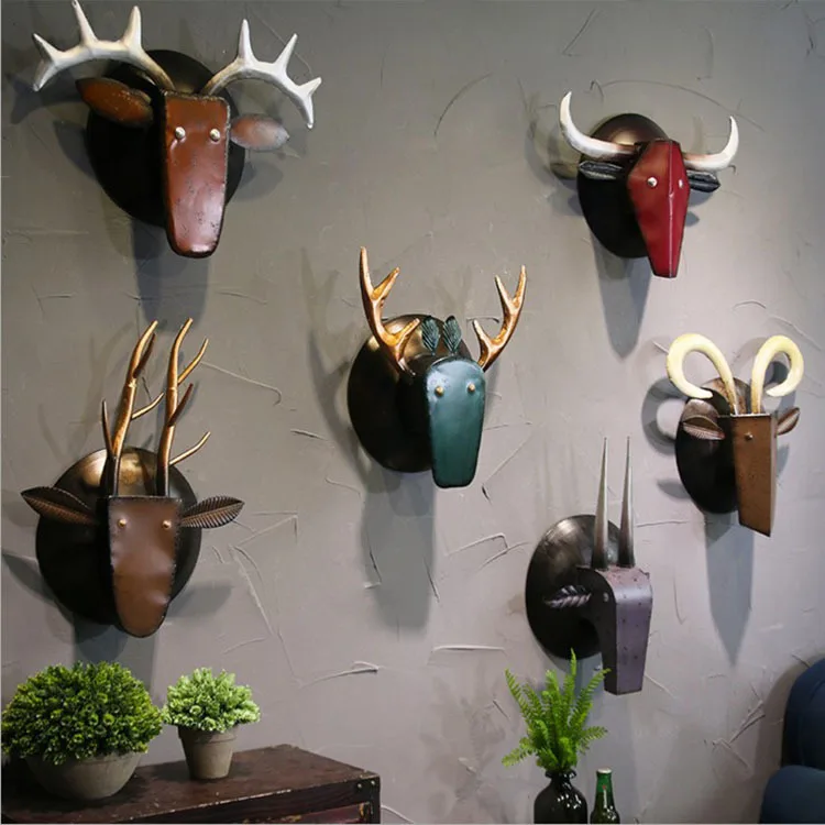 American Retro Wrought Iron Animal Wall Mounting Decoration Deer Head