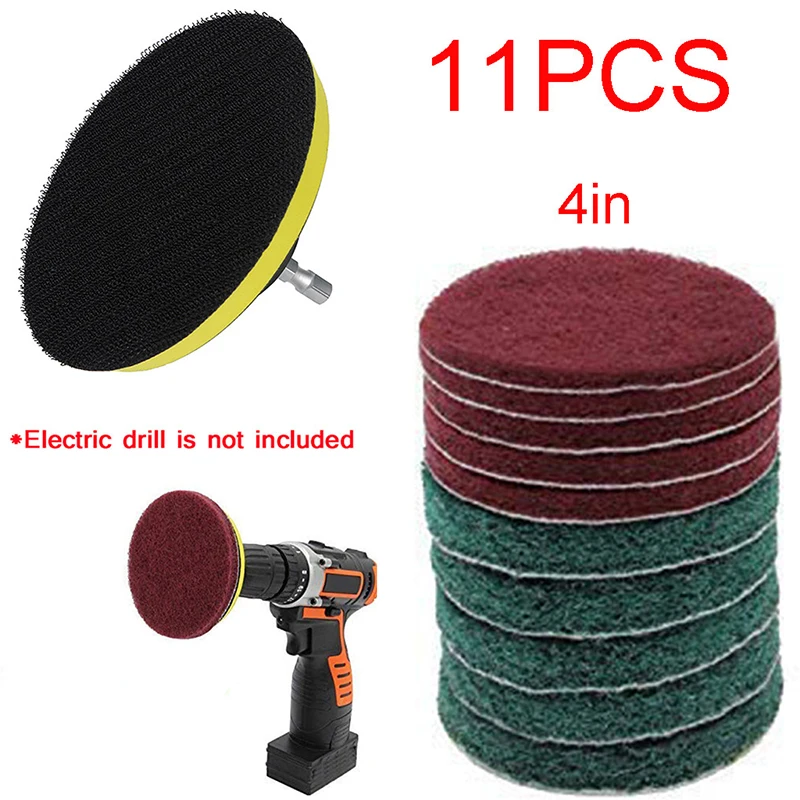 

11pcs/Set Cleaning Kit Scouring Pad 100mm M10 Thread 1/4" Shaft Stainless Steel polishing wood working