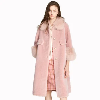 

Real Fur Coat Autumn Winter Jacket Women Clothes 2018 Fox Fur Collar Korean 100% Wool Coat Pink Manteau Femme Hiver ZT1416