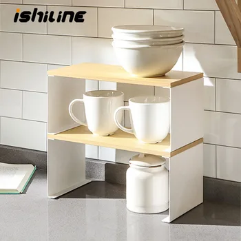 

Japanese-style Desktop Storage Rack Double-layer Wooden Iron Storage Rack Kitchen Artifact Seasoning Organizer
