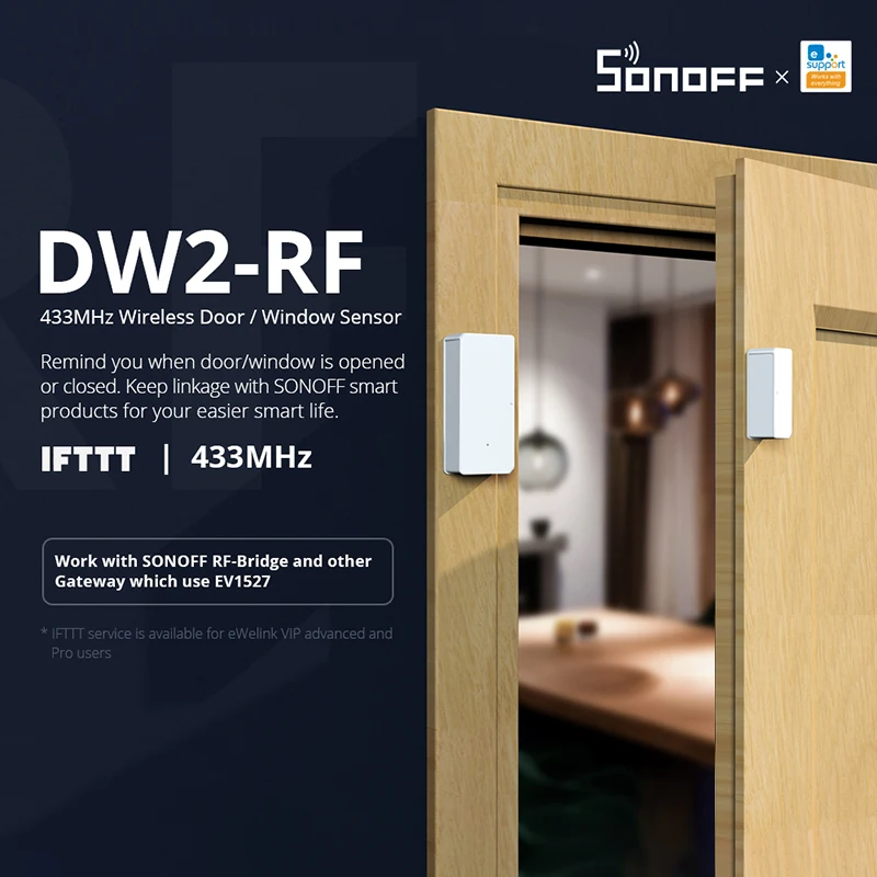 SONOFF DW2 RF 433 МГц беспроводной датчик двери окна уведомления приложения оповещения