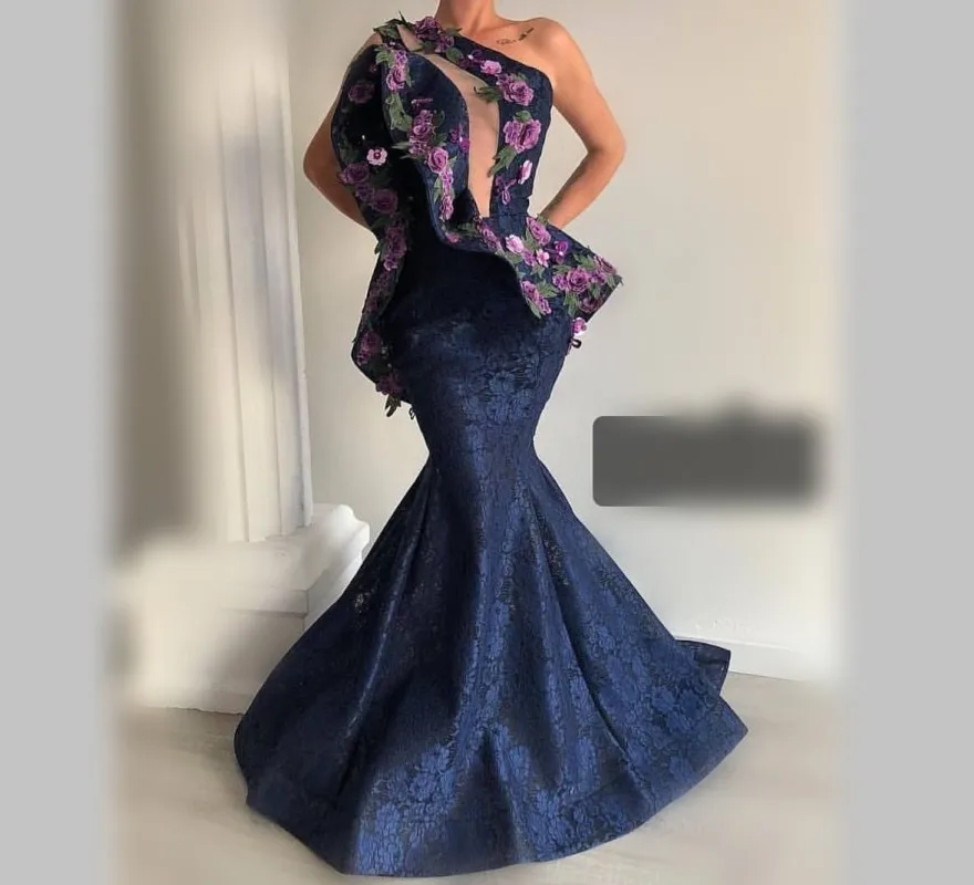 navy blue lace mermaid dress