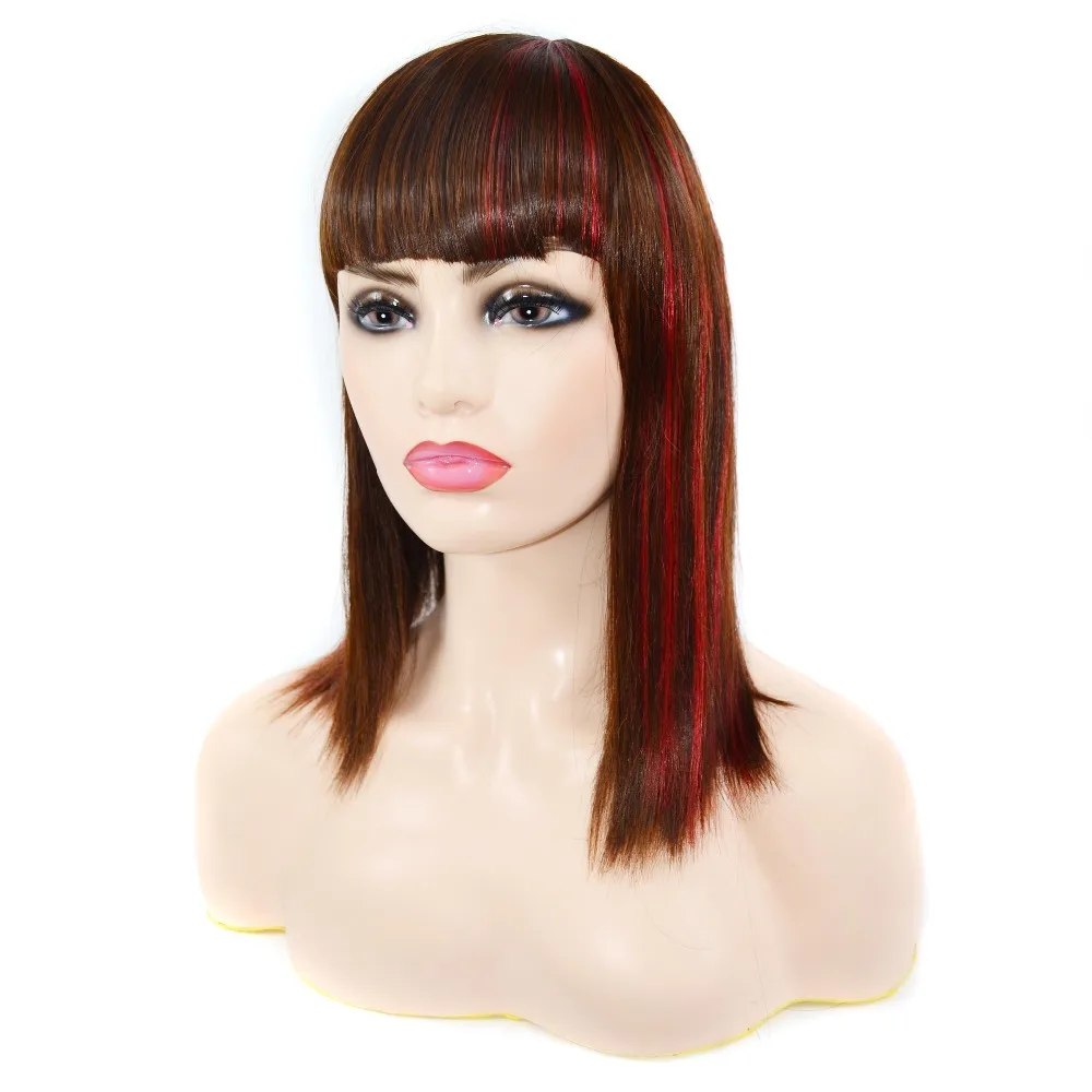 Claro e Vermelho Peruca de Cabelo Longo em Linha Cor do Cabelo em Linha Cabelo Castanho Curto Médio Reta Peruca Gradiente zm 14 reta peruca gradiente cor do cabelo em linha reta peruca