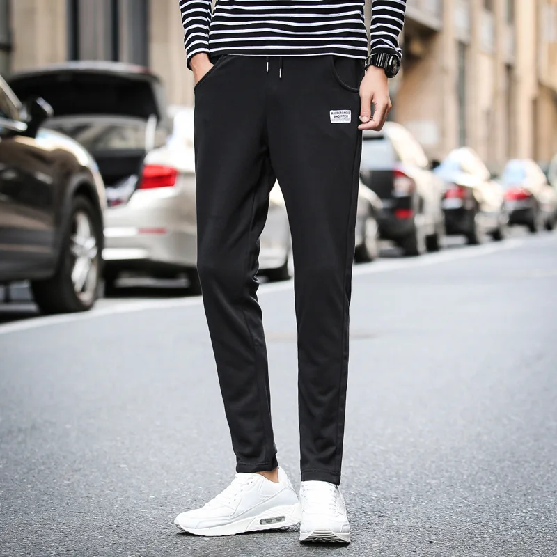 

Spring And Autumn Thin Men Embroidery Lettered Skinny Slim Fit 9 Pants Students Trend Casual Pants Men's