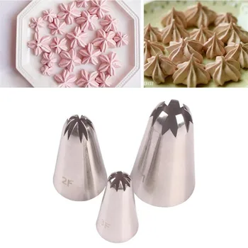 

3pcs Cherry Flower Icing Piping Nozzles Piping Tips Stainless Steel Nozzles Frosting Cake Decorating Tools For Kitchen #1F#2F#3F