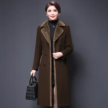

2020 Free Shipping Women Double-breasted Woolen Coat Korean Loose V-neck Office Lady Thickened Winter Style Plus Size 4xl 5xl