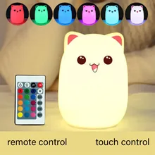 Сенсорный экран Сенсор цветное кошачье светодиодный Ночной светильник дистанционного Управление RGB силиконовые USB Перезаряжаемые Спальня ночники, подарок на Рождество, подарок для детей