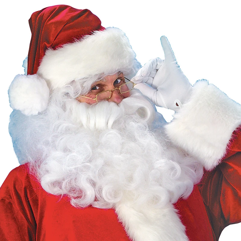 Костюм Санта-Клауса, 7 шт., Рождественская шапка, костюм Санта-Клауса для костюмированной вечеринки, шапка+ борода+ топ+ штаны+ ремень+ перчатки+ кожаные ботинки