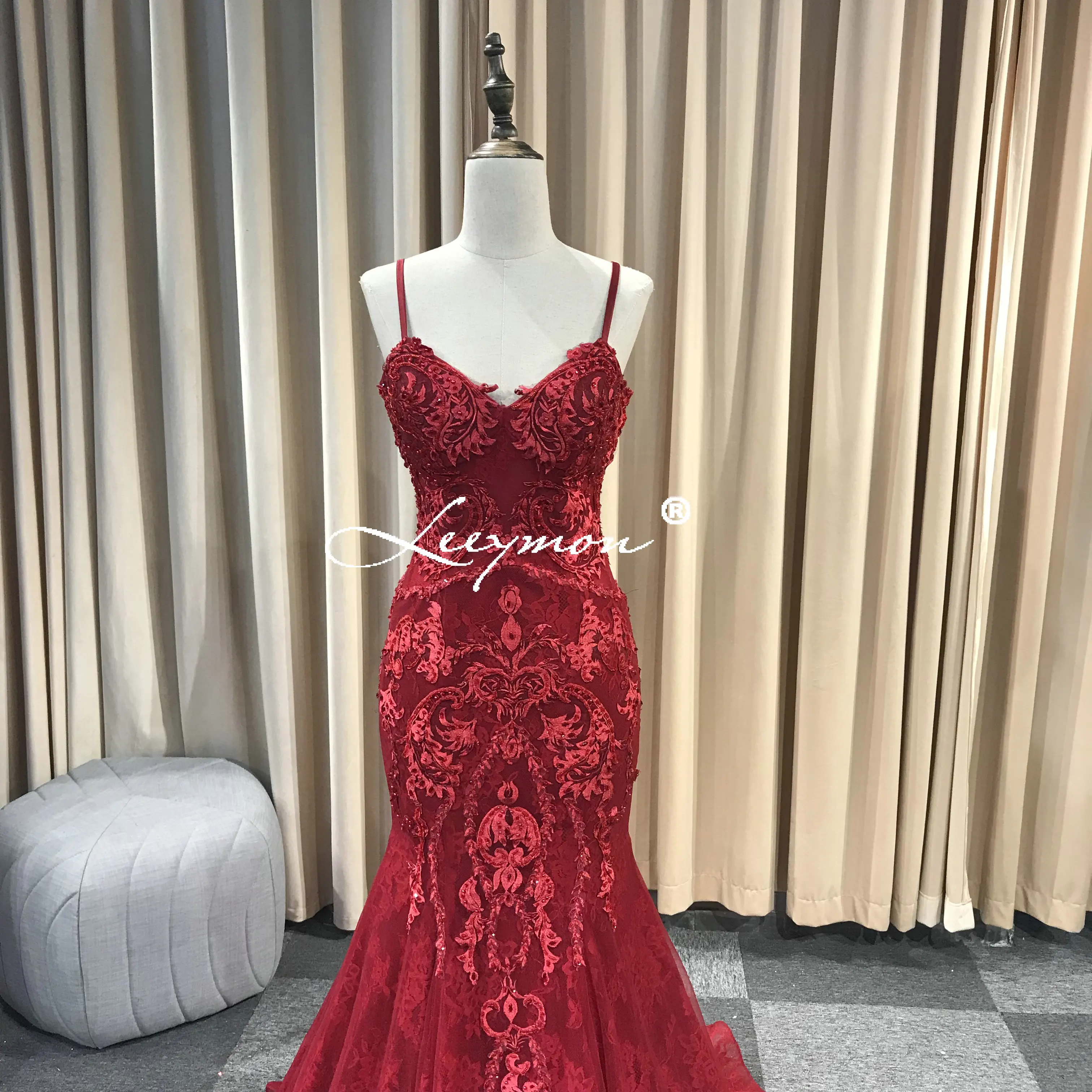 red lace mermaid wedding dress