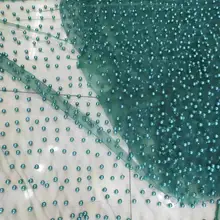 Зеленый цвет, красивый французский тюль, сетчатая ткань с большим количеством бусин, сетчатая кружевная ткань, JRB-12145 для праздничного платья