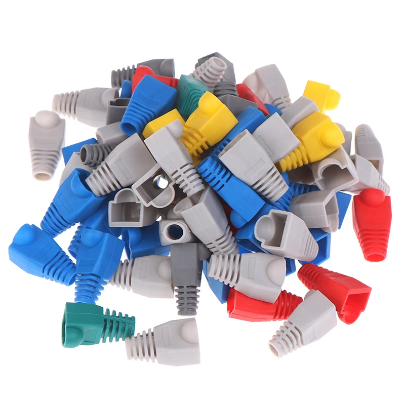 100 шт Смешанные Цвет RJ45 CAT5, CAT5e, CAT6 Ethernet сетевой кабель натяжения сапоги кабель разъем крышки