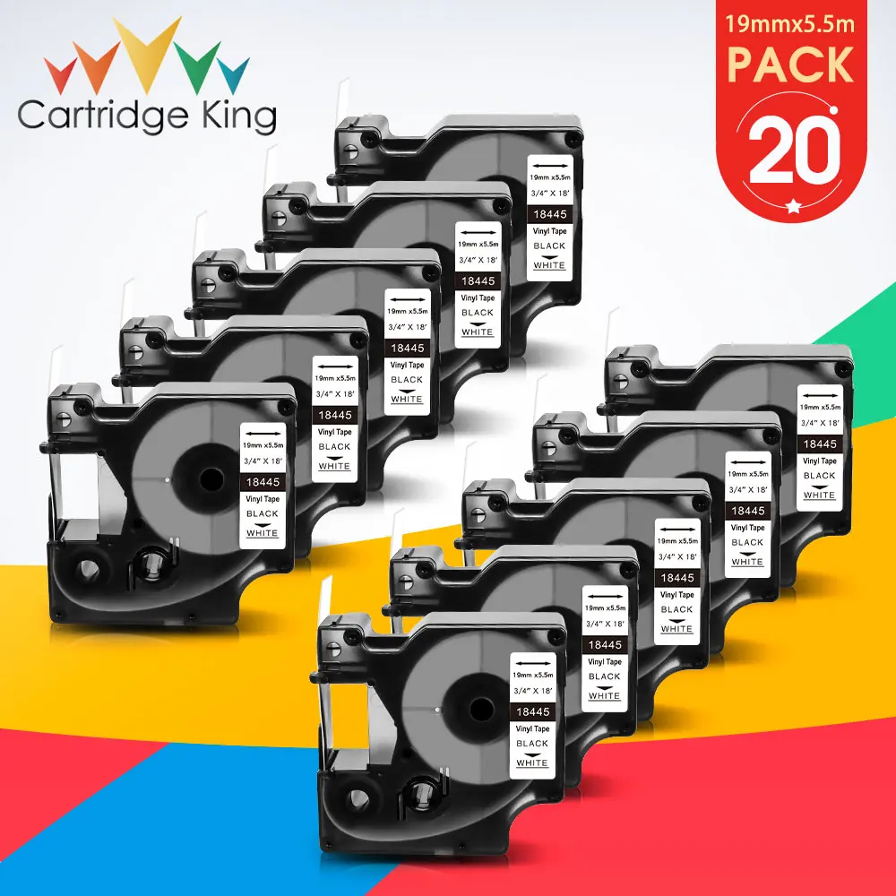 

20PK 18445 for Dymo Rhino IND Vinyl Labels 18445 Black on White 19mm Label Ribbon for Dymo Rhino 4200 5000 5200 6000 Label Maker
