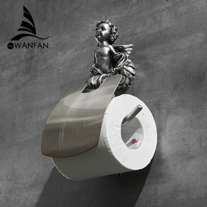 Bathroom Silver Toilet Pape Holder Classic Angel Rustproof Wall Mounted Toilet Roll Holder for Bathroom Home Deco MB-0789B