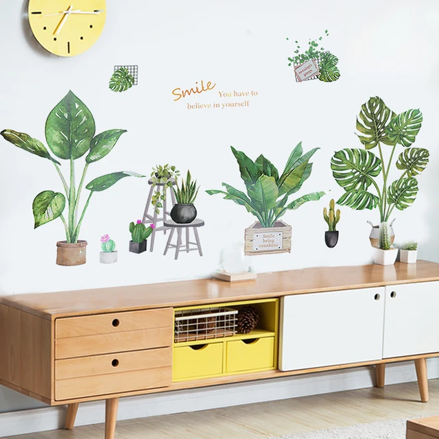 3 Adesivi Murali Con Piante Verdi In Vaso - Decorazione Parete Per Casa - Foto 9